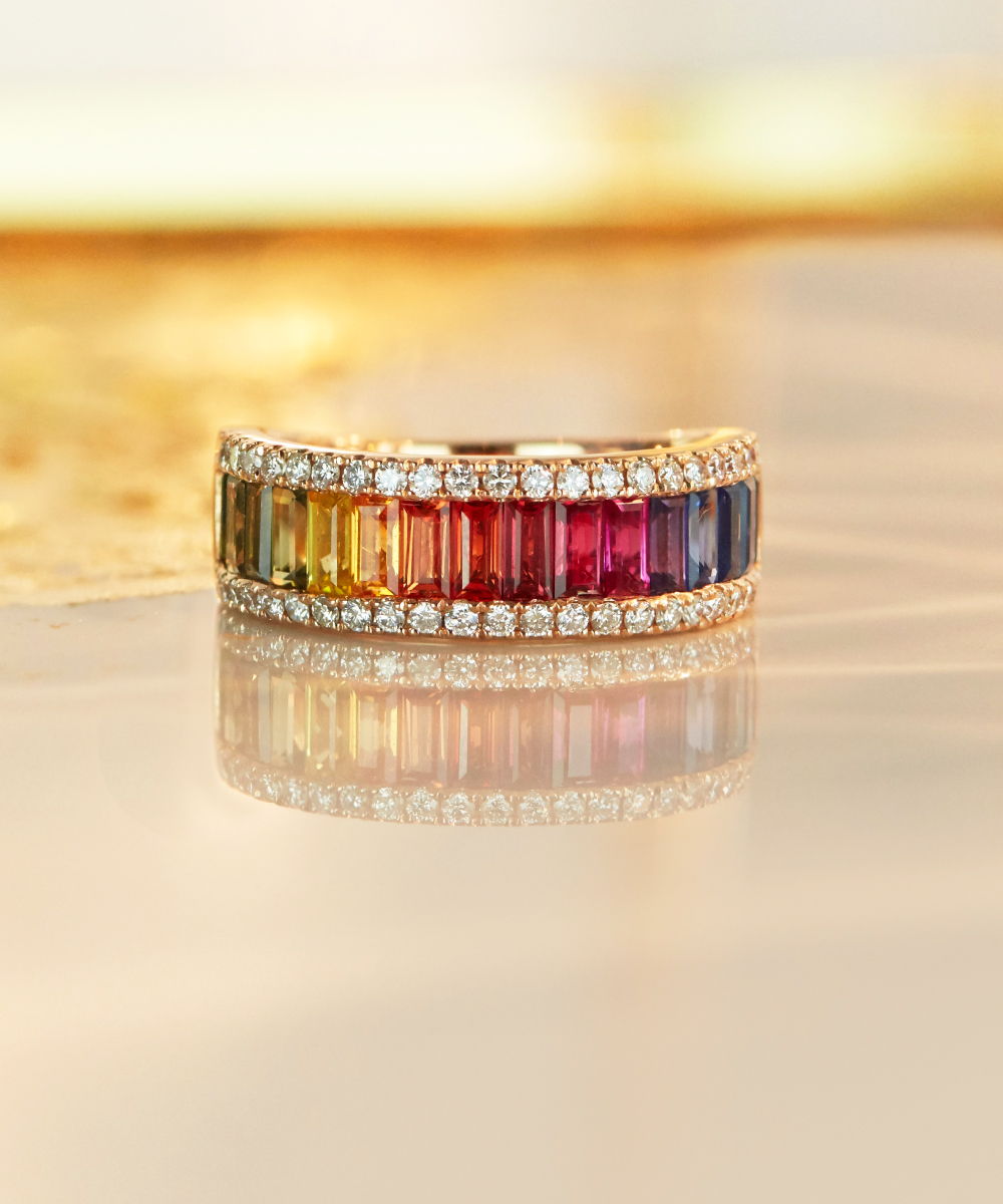 Rainbow Sapphire & Diamond Cocktail Ring