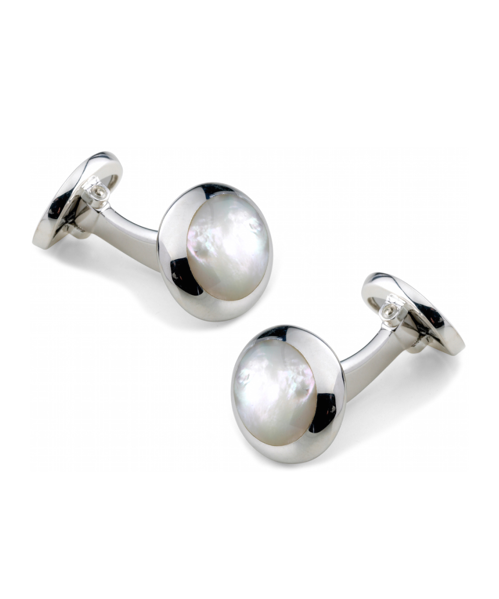 Silver & White Mother of Pearl Cufflinks - Phillip Stoner The Jeweller