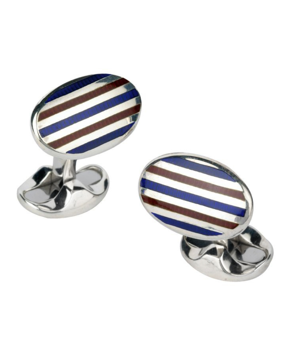 Blue Striped Oval Cufflinks 