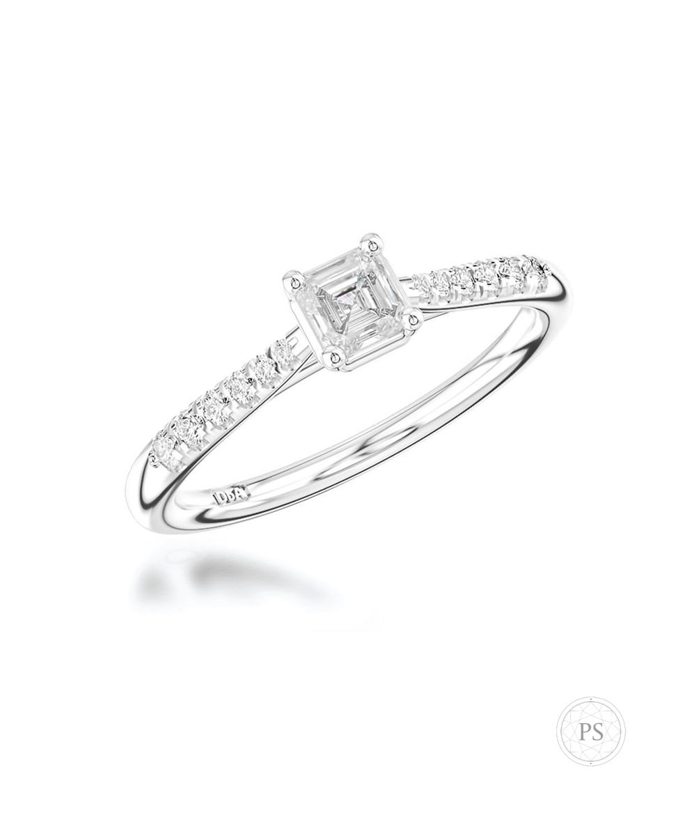 0.30ct Asscher Cut Scallop Set Solitaire Ring