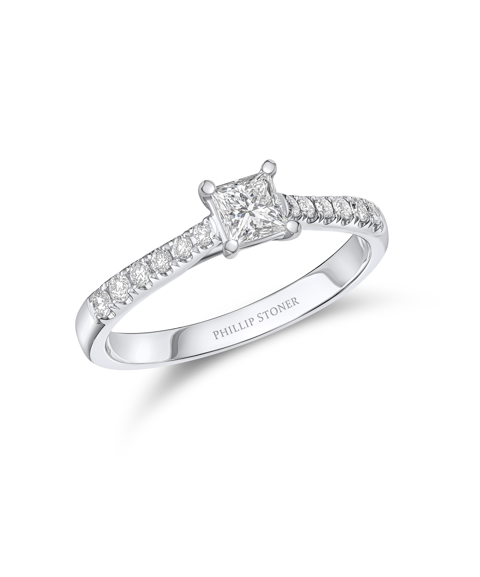 0.30ct Princess Cut Diamond Engagement Ring with Scallop Set Shoulders - Phillip Stoner The Jeweller