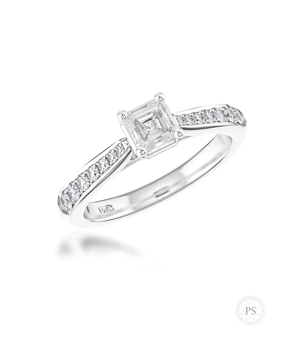 0.33ct Asscher Cut Pavé Set Solitaire Ring