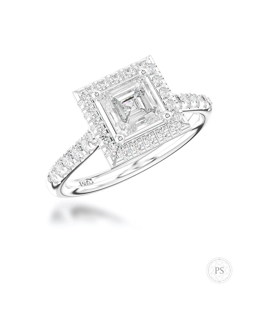 0.50ct Asscher Cut Platinum Halo Ring