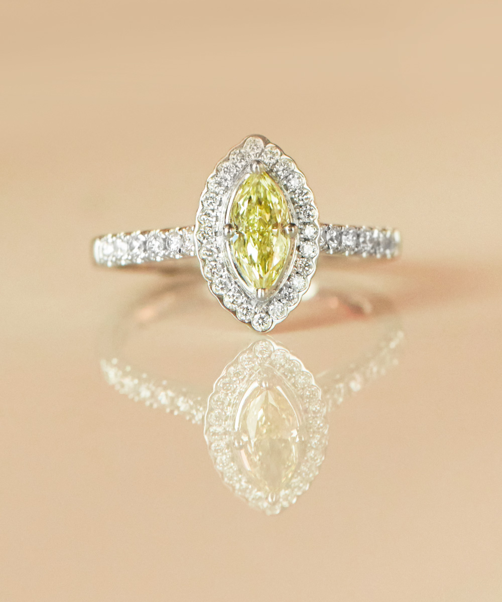 0.50ct Marquise Cut Yellow Diamond Halo Engagement Ring