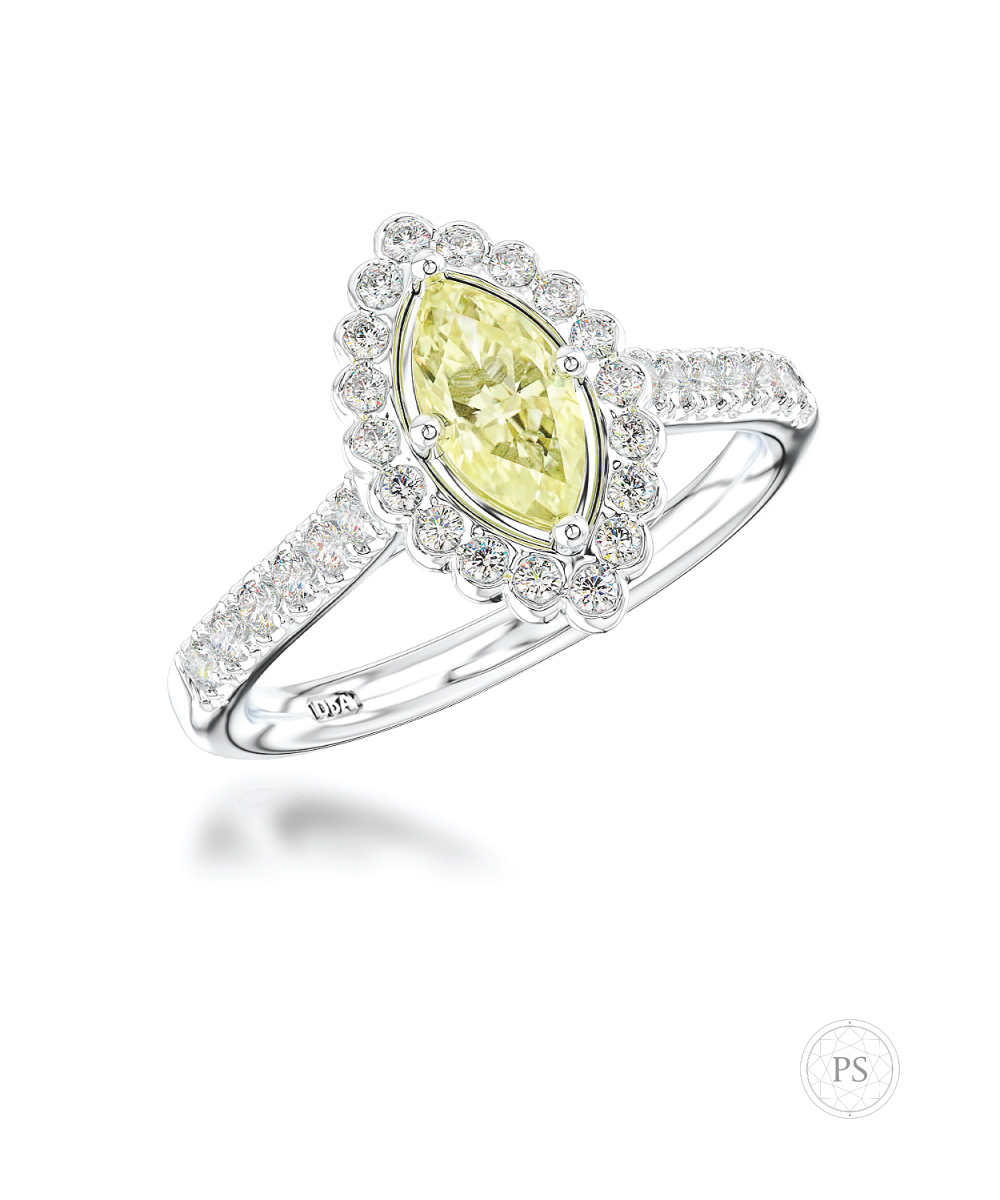 0.50ct Marquise Cut Yellow Diamond Halo Ring