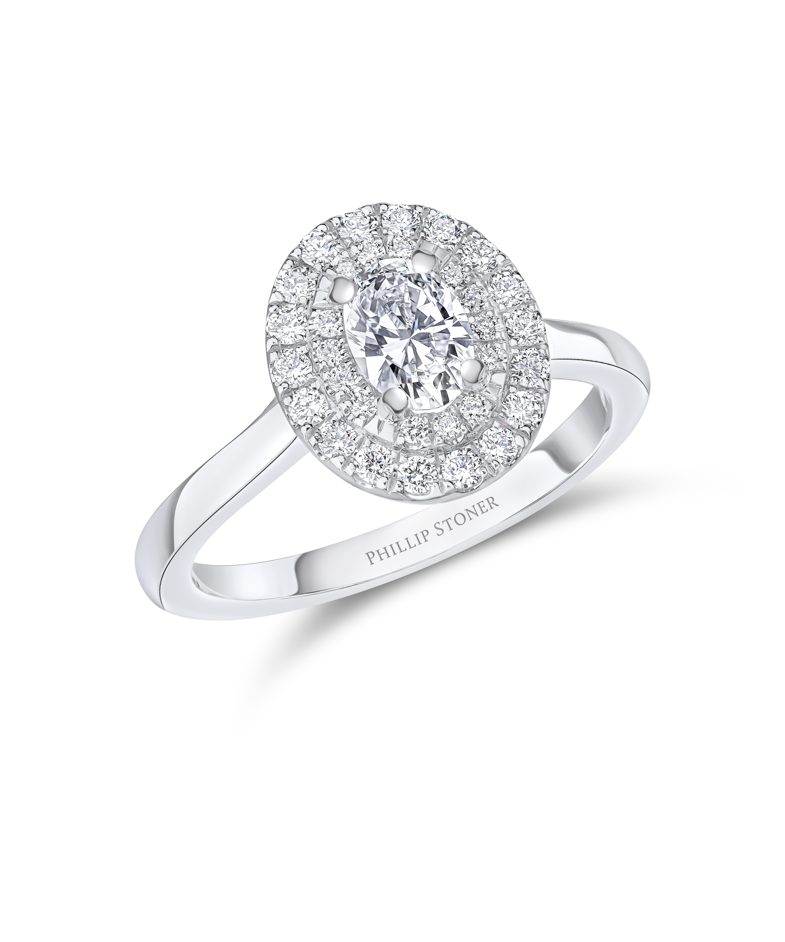 0.50ct Oval Cut Illusion Set Diamond Halo Ring with plain shoulders - Phillip Stoner The Jeweller