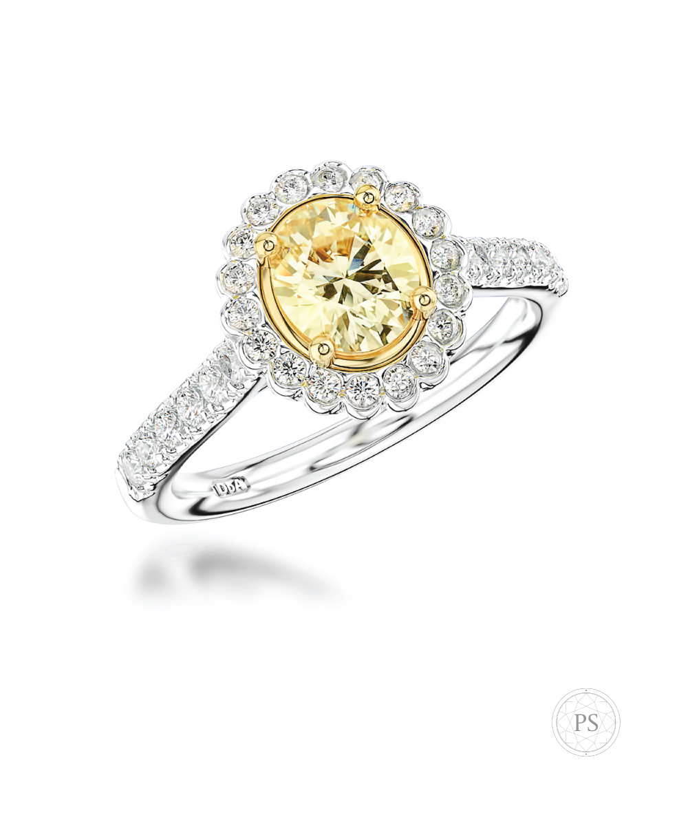 0.50ct Oval Yellow Diamond Halo Engagement Ring