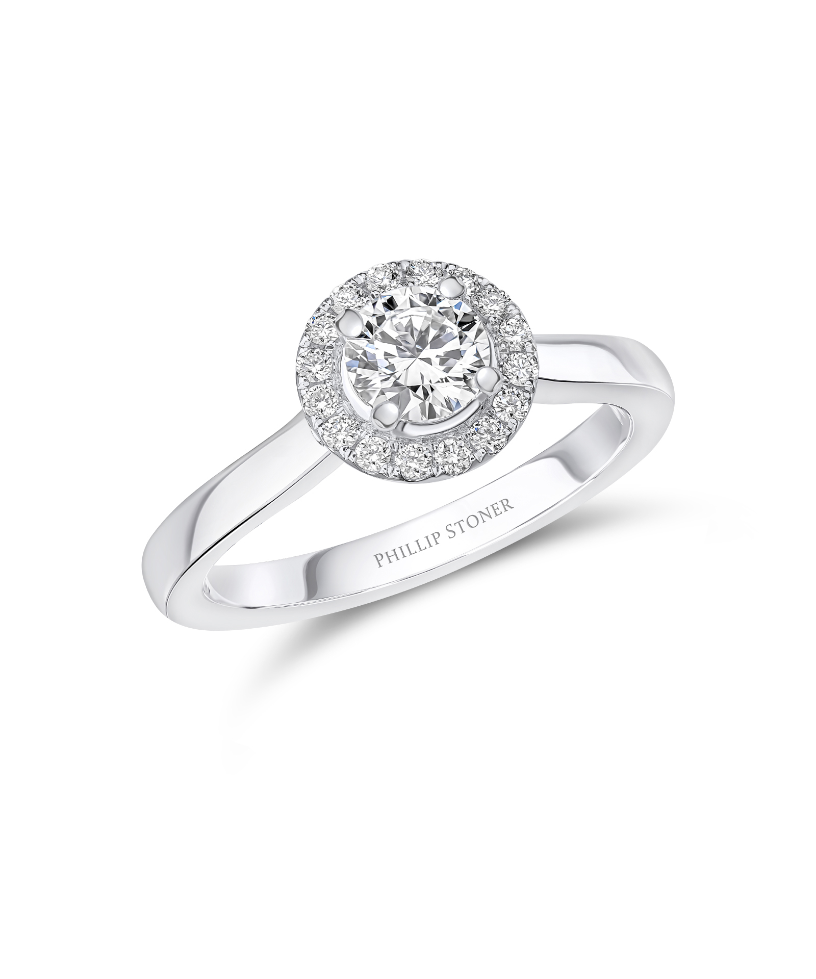 0.50ct Round Brilliant Cut Diamond Halo Engagement Ring with Plain Shoulders - Phillip Stoner The Jeweller