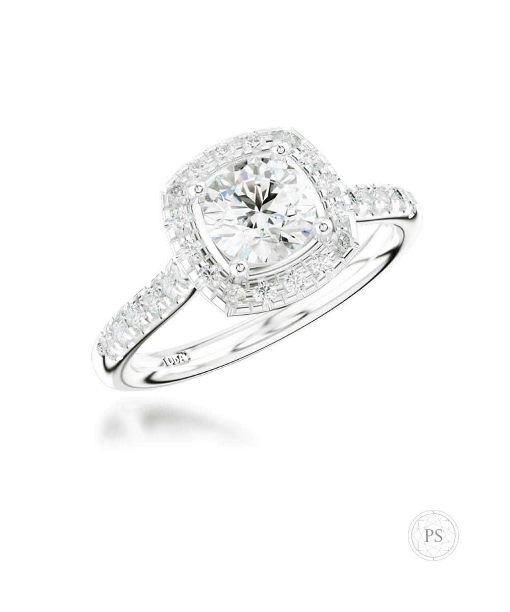 0.71ct E SI1 Round Brilliant Cut Diamond Halo Ring Phillip Stoner The