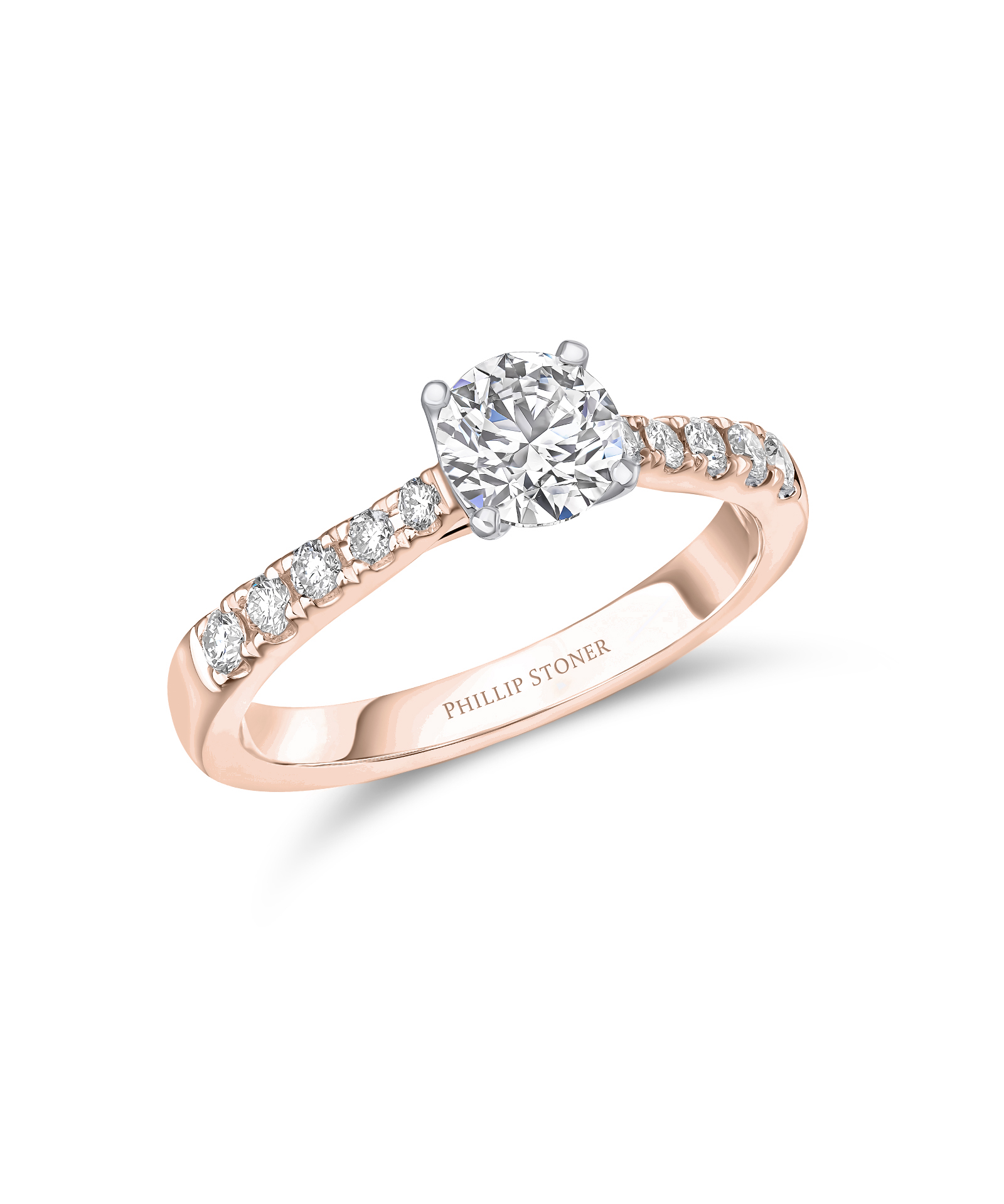 0.70ct Round Brilliant Cut Diamond Rose Gold Engagement Ring with Scallop Set Shoulders - Phillip Stoner The Jeweller
