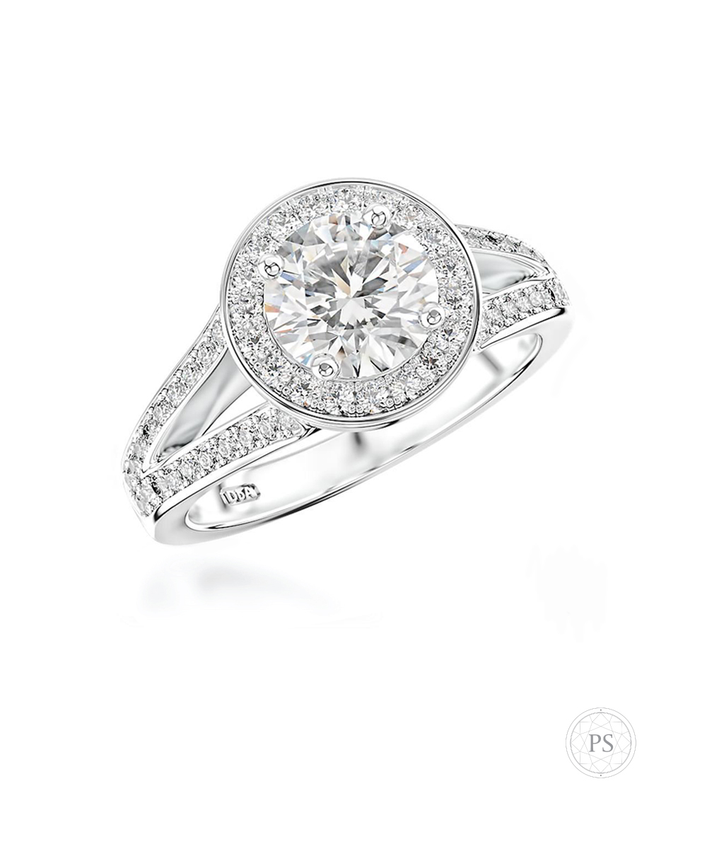 0.70ct Round Diamond Halo Split Shouldered Engagement Ring