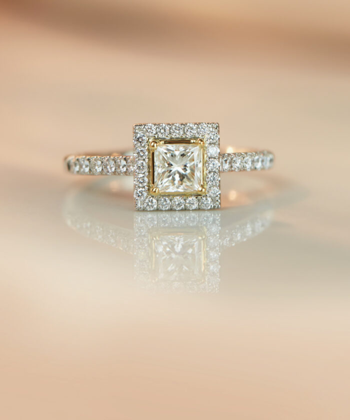 18ct Yellow Gold & Platinum Princess Cut Diamond Engagement Ring
