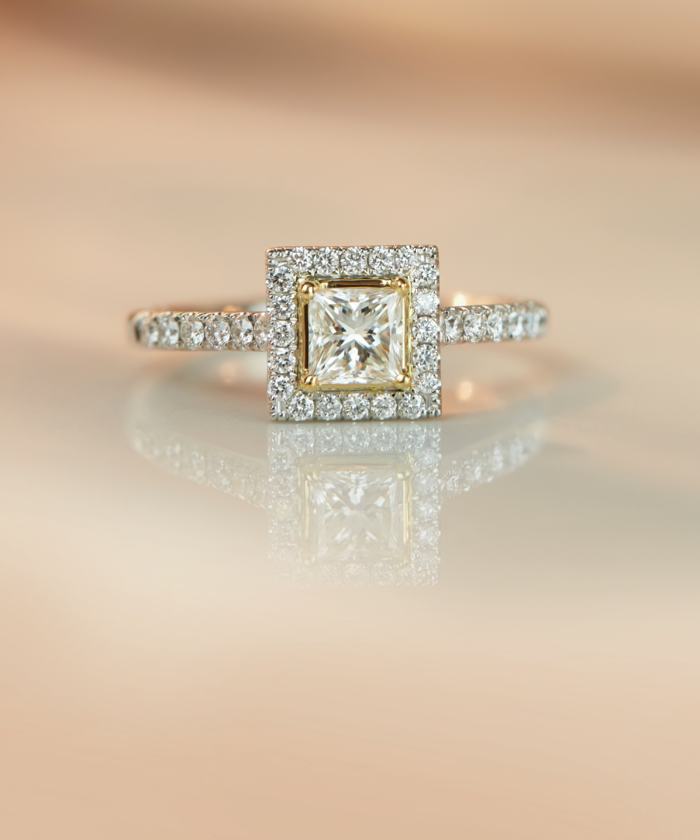 18ct Yellow Gold & Platinum Princess Cut Diamond Engagement Ring