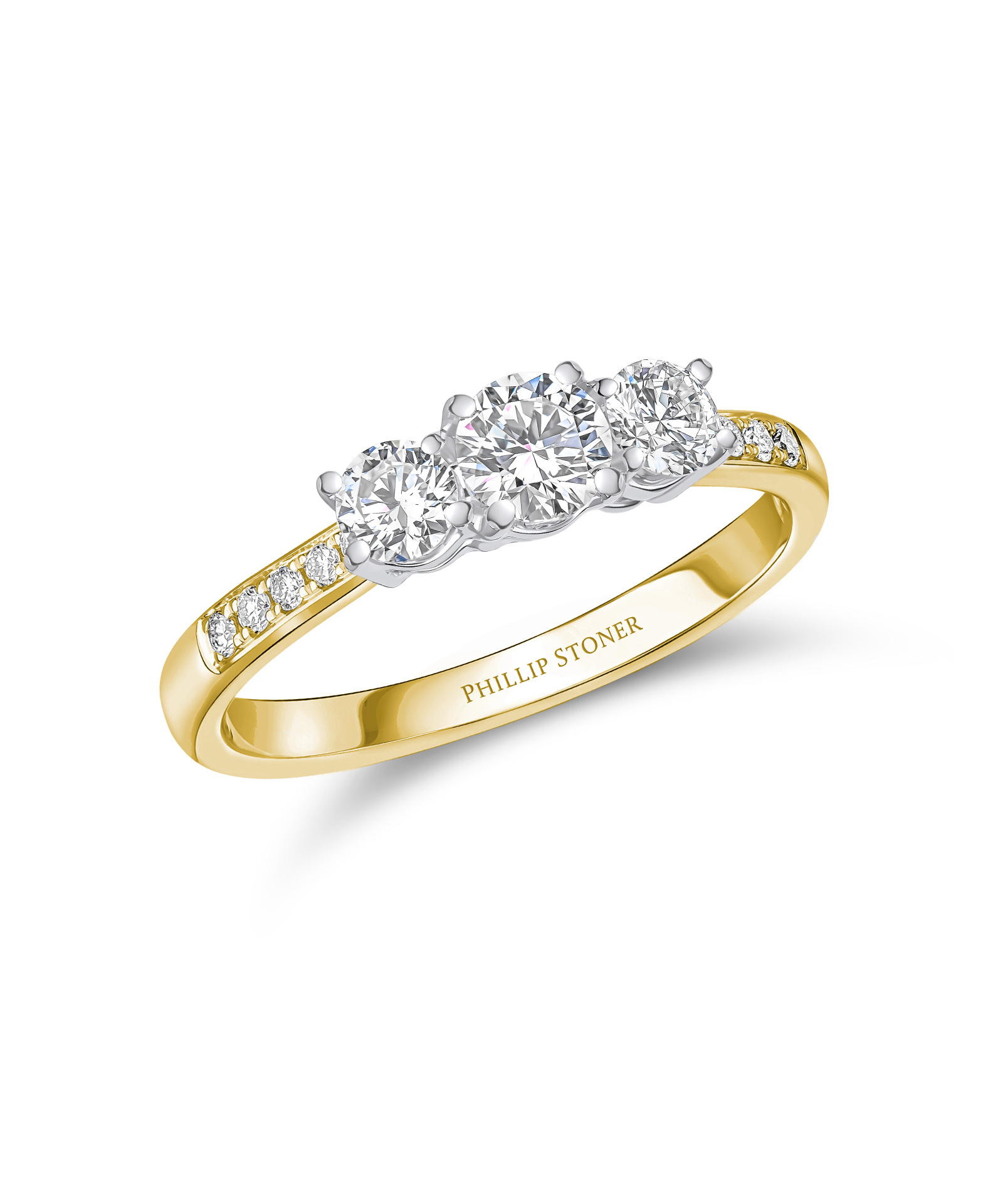 18ct Yellow Gold Three Stone Round Cut Diamond Engagement Ring