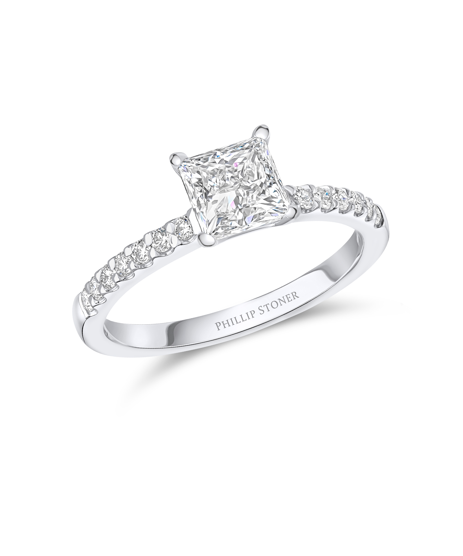 1ct Princess Diamond Ring with Scallop Set Shoulders - Phillip Stoner The Jeweller