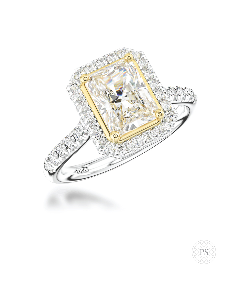 1ct Radiant Diamond Halo Two-tone Engagement Ring