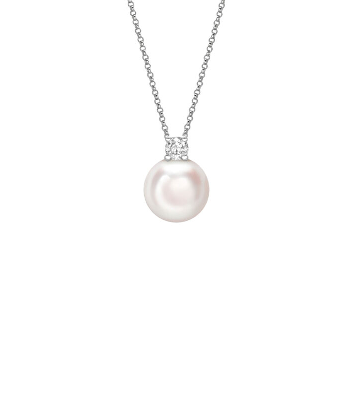 Akoya Pearl & Diamond Pendant on 18ct White Gold Trace Chain