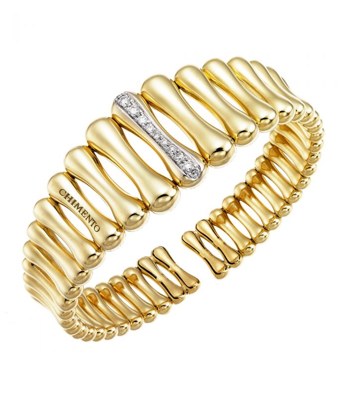 Chimento Bamboo Over Gold & Diamond Cuff
