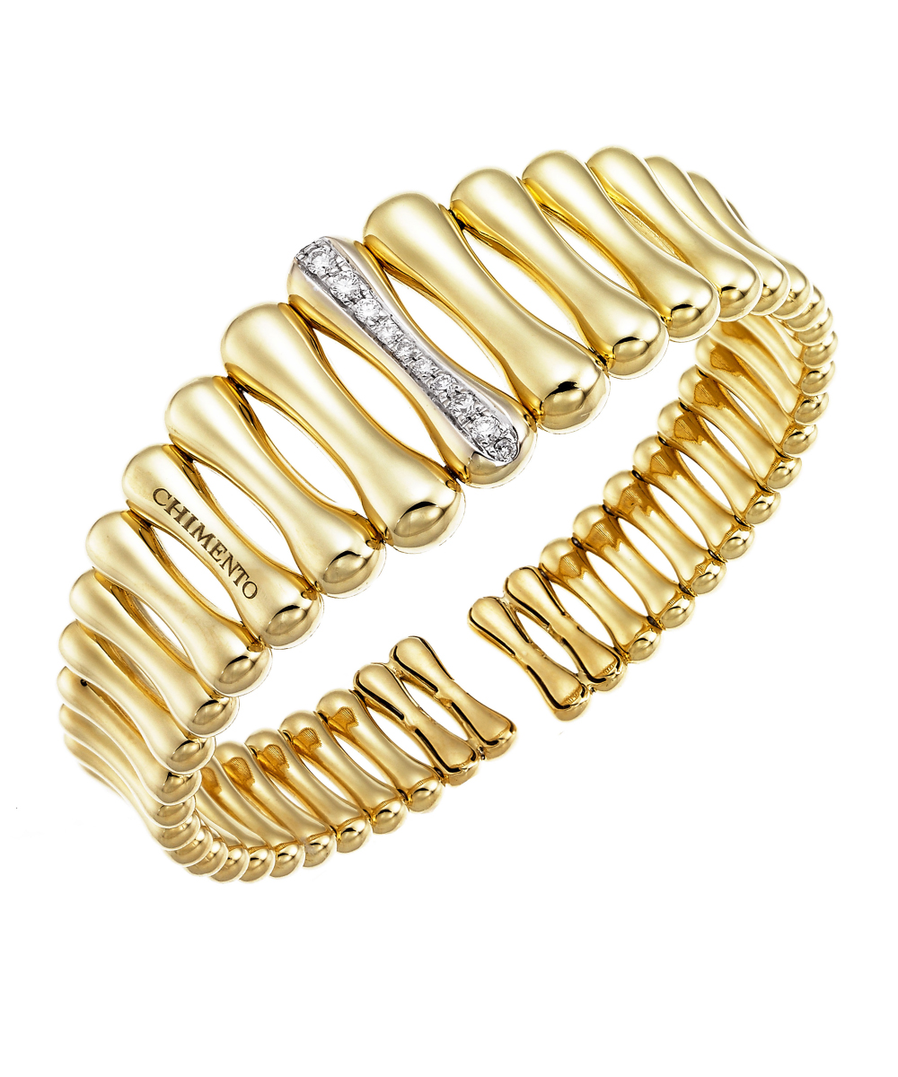 Chimento Bamboo Over Gold & Diamond Cuff