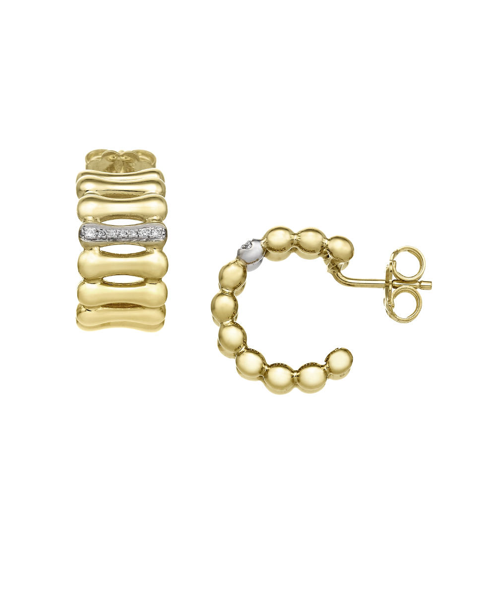Chimento Bamboo Over Gold & Diamond Hoop Earrings