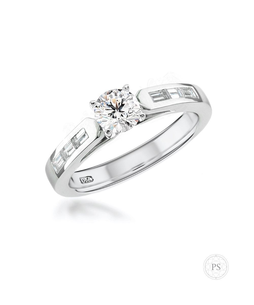 Contemporary Round Brilliant & Baguette Diamond Engagement Ring