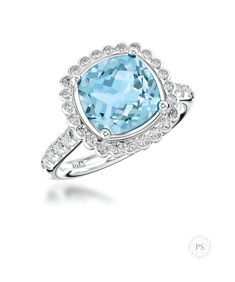 Cushion Cut Aquamarine & Diamond Statement Cocktail Ring