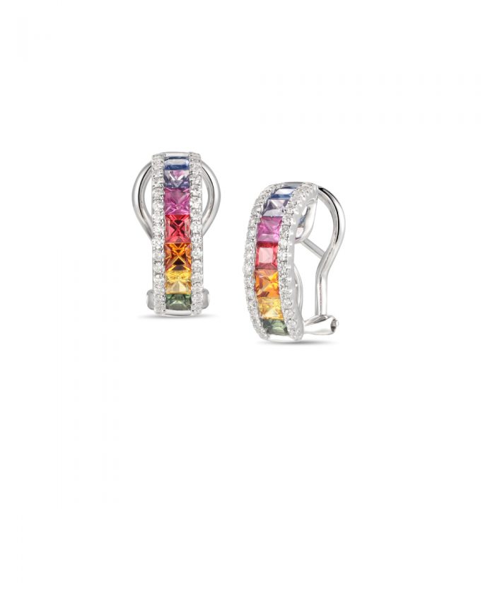 Fancy Sapphire Rainbow Hoop Earrings