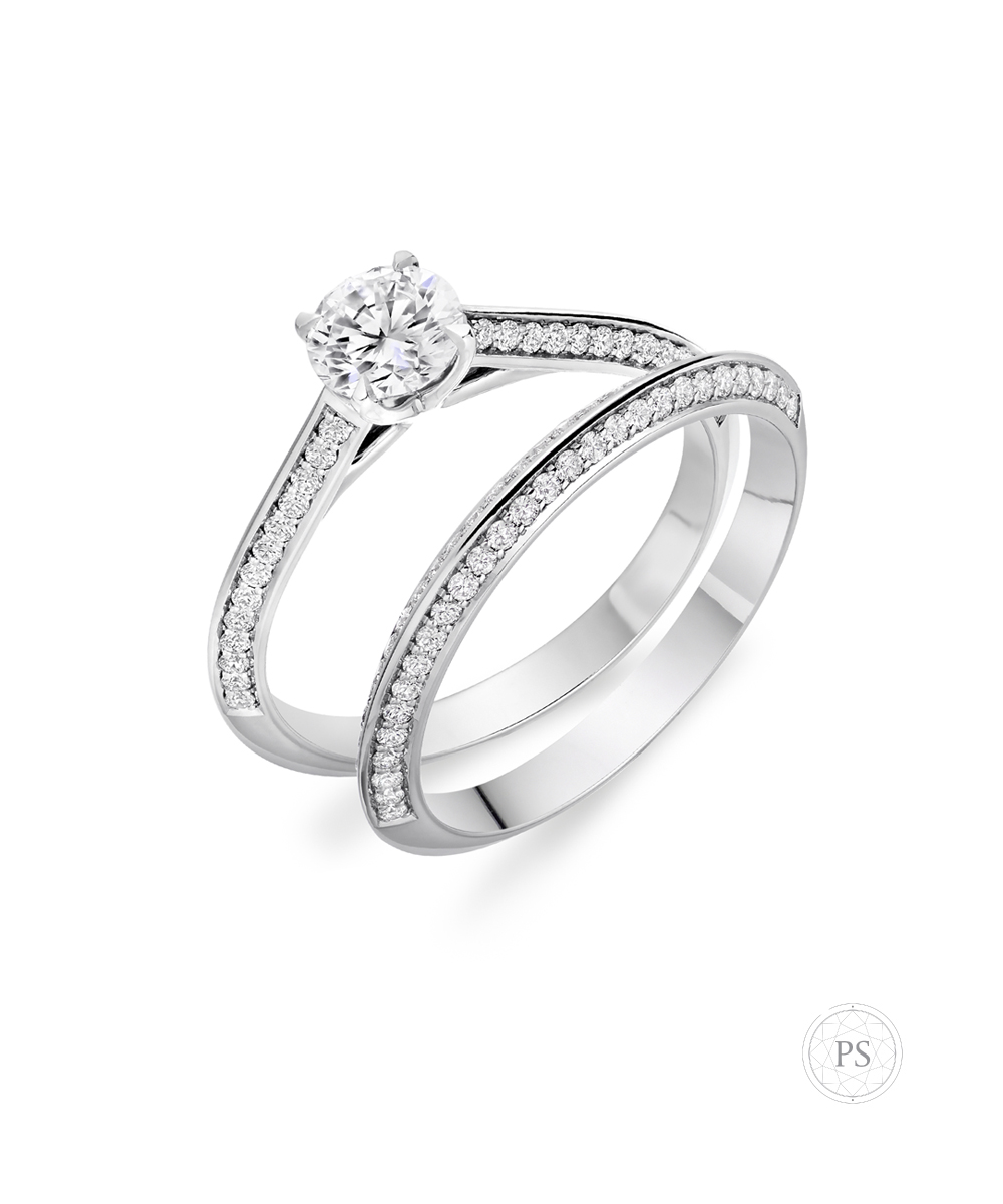 Knife Edge Diamond Solitaire Engagement Ring Suite