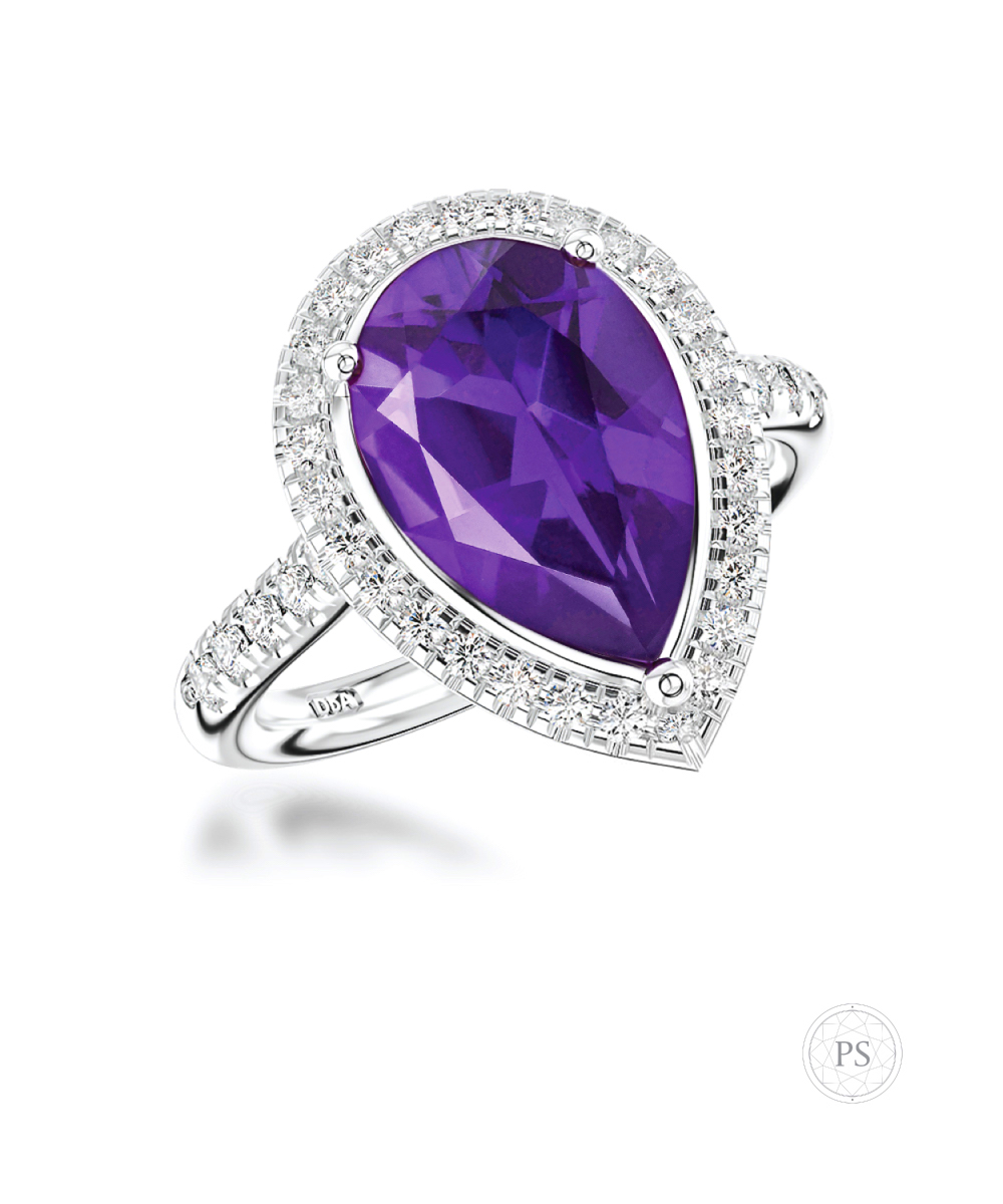 Pear Cut Amethyst & Diamond Cocktail Ring