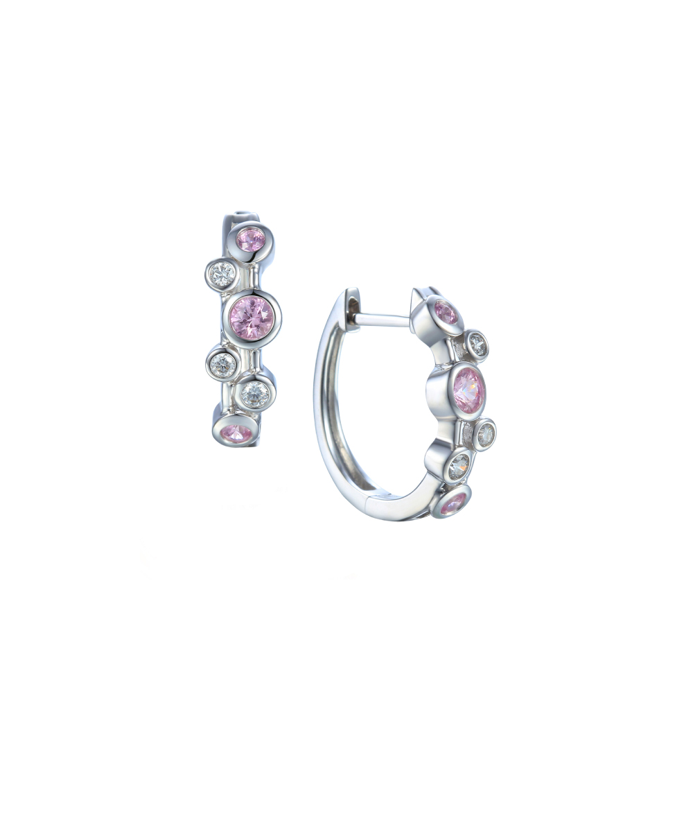 Pink Sapphire & Diamond Hoop Earrings