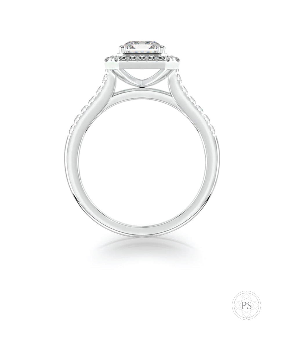 Platinum Emerald Cut Diamond Halo Ring