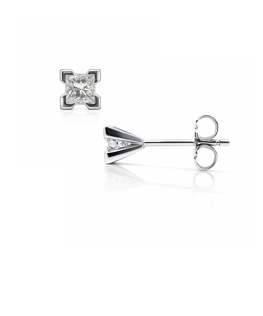Princess Cut Diamond Stud Earrings with Corner Claws