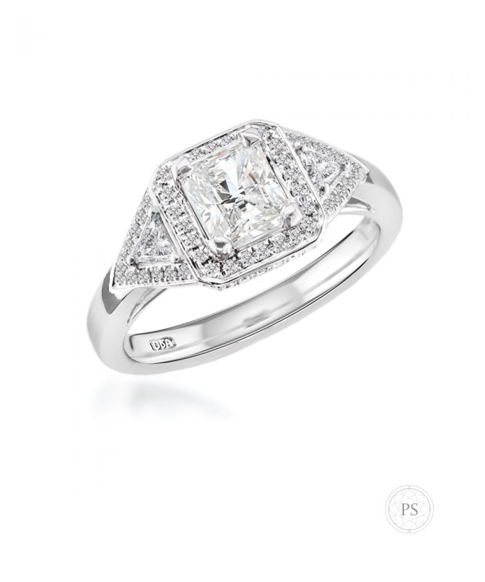 Radiant Cut Diamond Trilogy Halo Ring