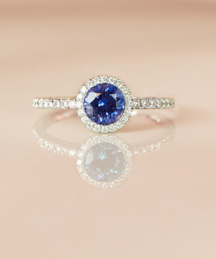 Round Tanzanite & Diamond Halo Ring