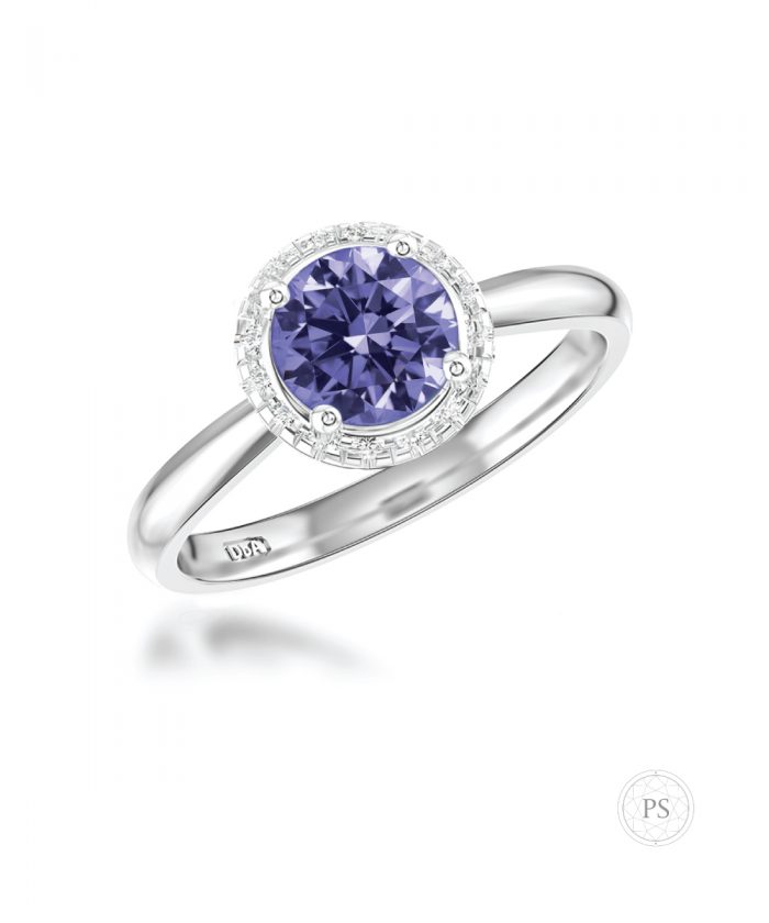 Round Tanzanite & Diamond Halo Ring