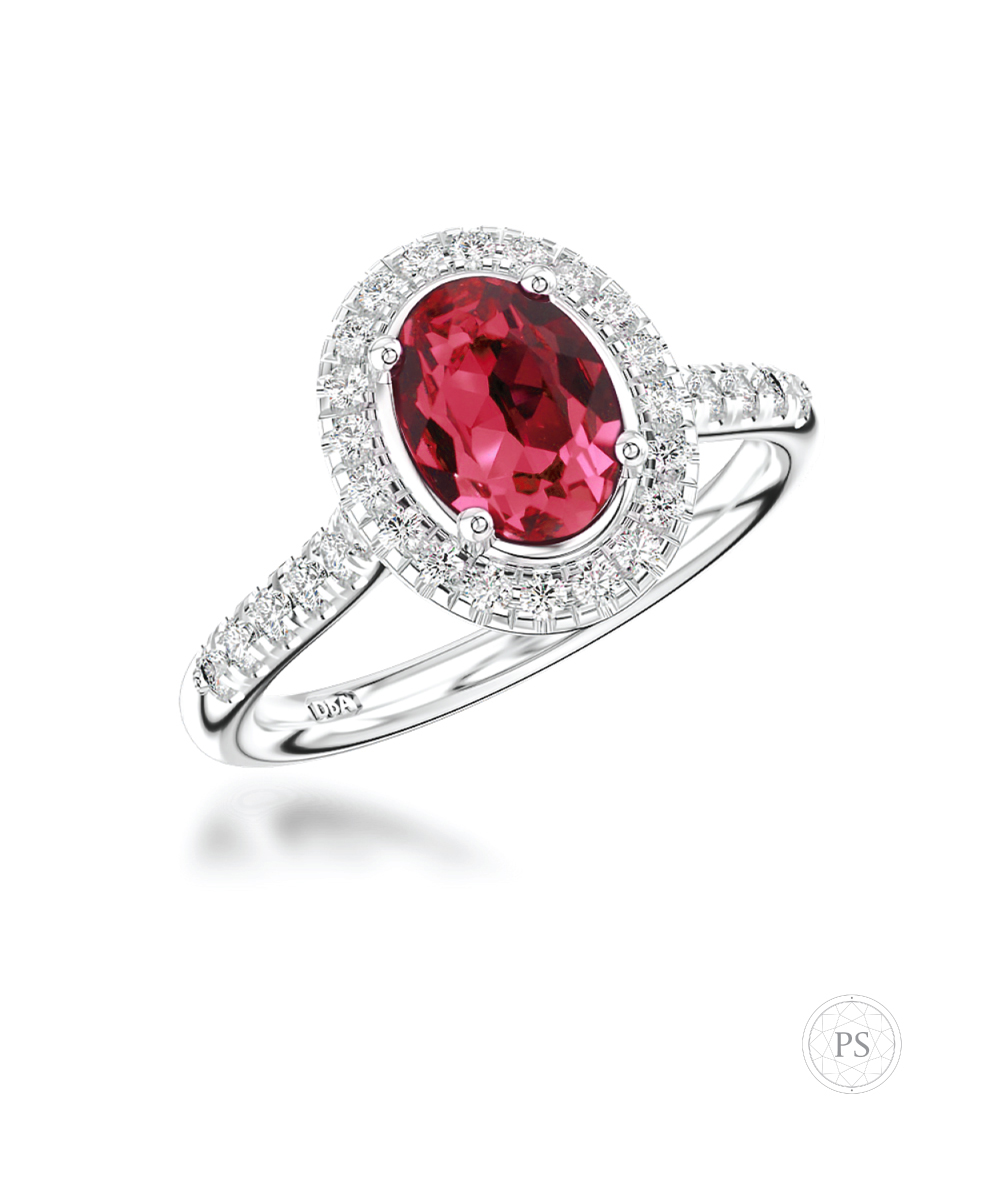 1.55ct Ruby & Diamond Halo Ring - Phillip Stoner The Jeweller