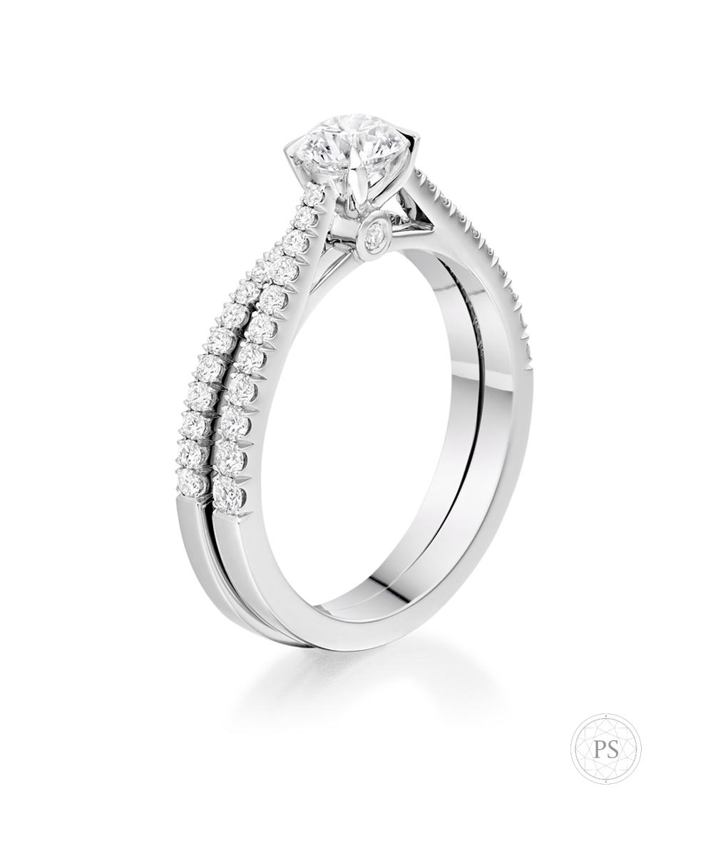 Tapered Round Diamond Solitaire Engagement Ring Suite