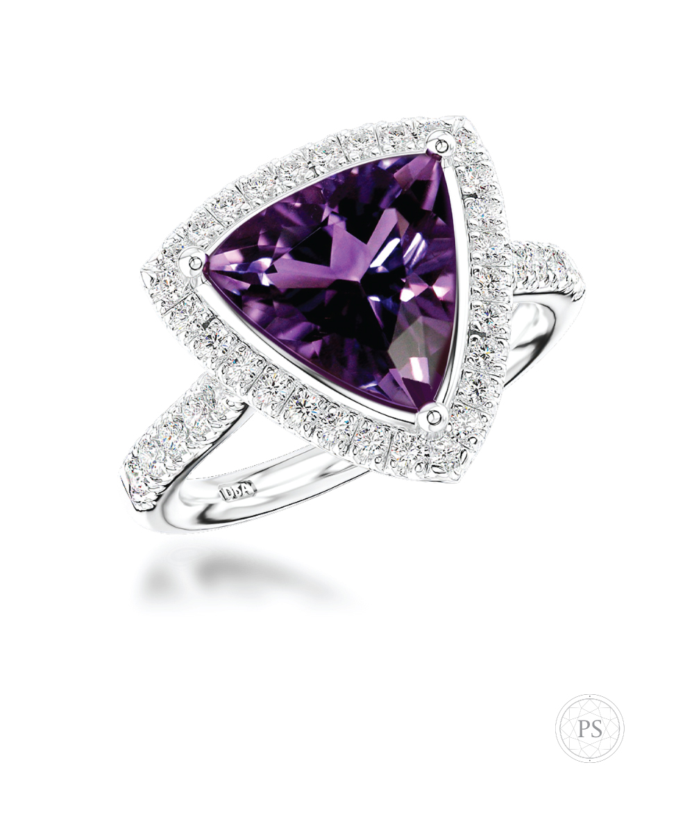 Trilliant Cut Amethyst & Diamond Cocktail Ring