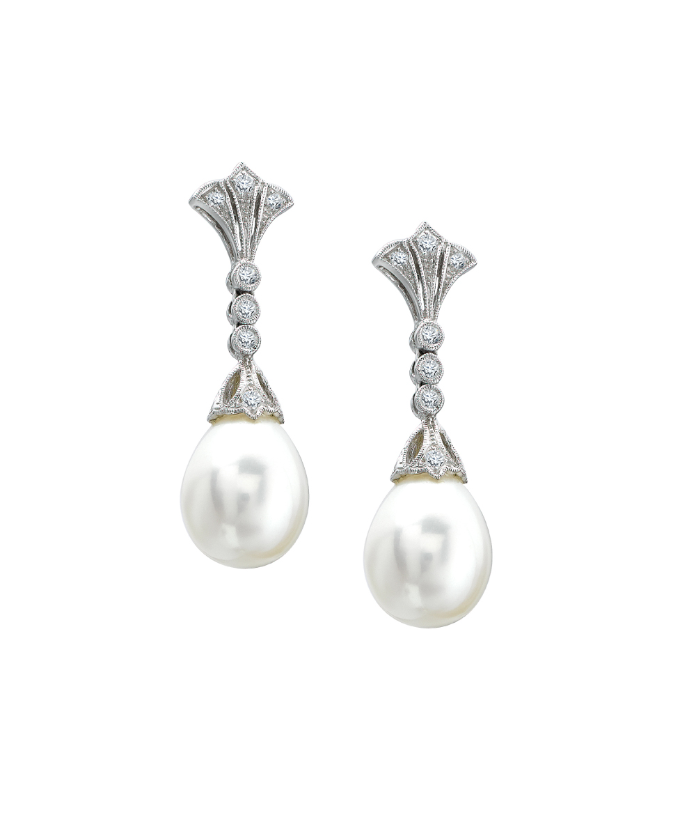 Ungar & Ungar Pearl & Diamond Drop Earrings