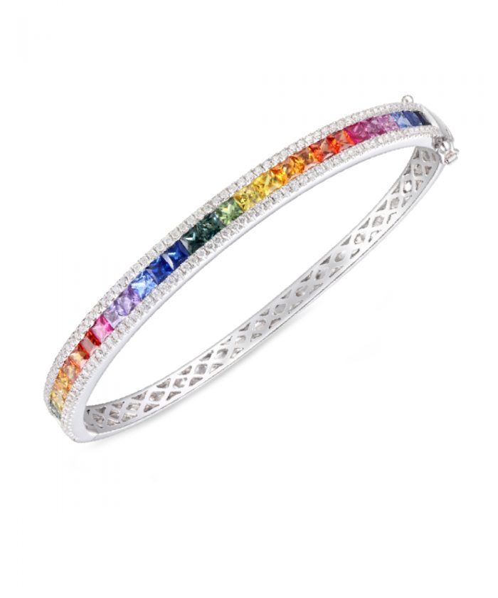 Rainbow Sapphire & Diamond Bangle
