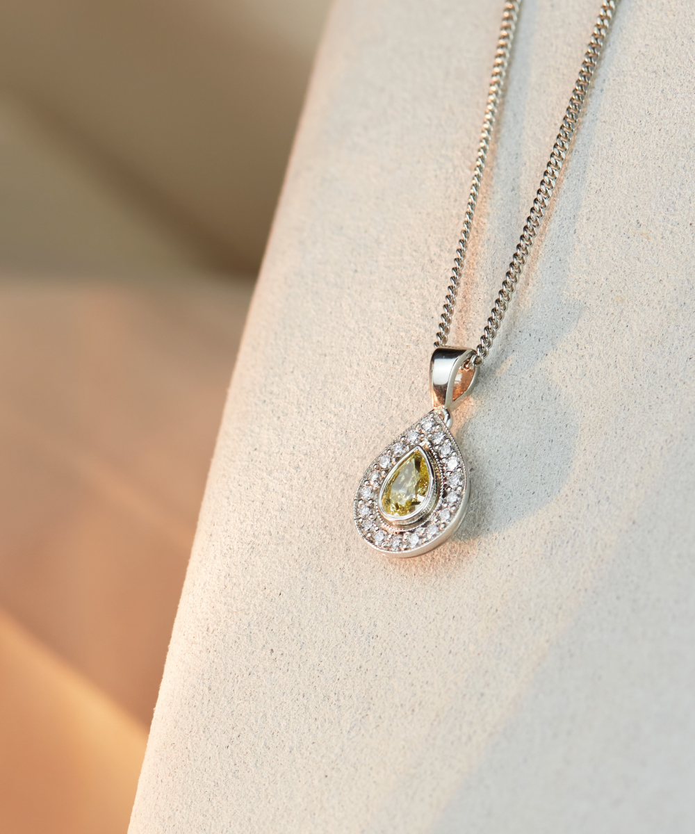 Pear Cut Yellow Diamond Halo Pendant