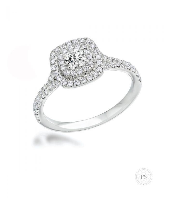 Platinum Cushion Cut Double Halo Engagement Ring