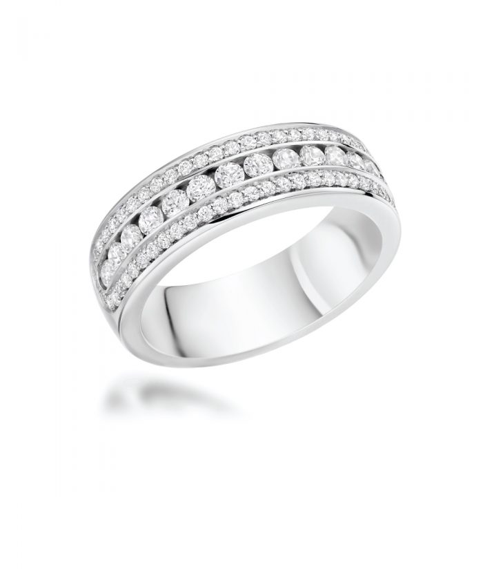 Platinum Diamond Three Row Cocktail Ring