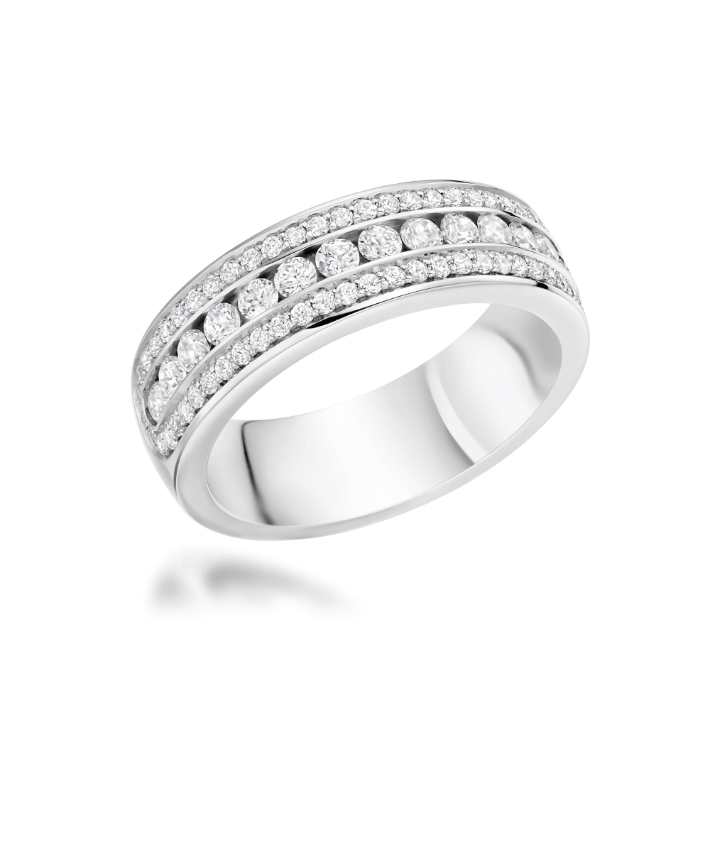 Platinum Diamond Three Row Cocktail Ring