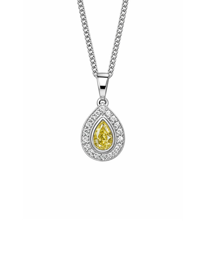Platinum Fancy Intense Yellow Pear Cut Diamond Pendant