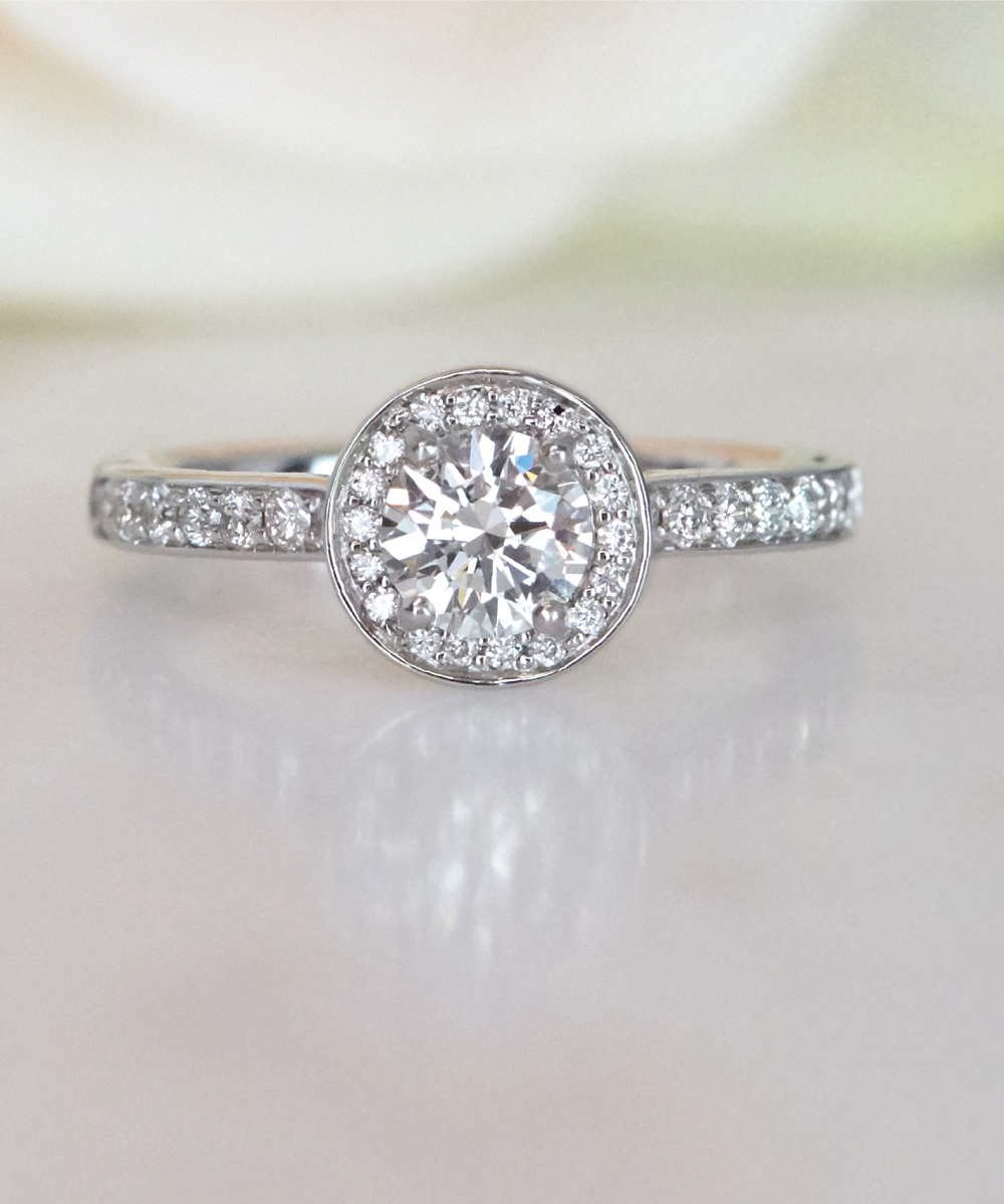 White Gold Round Brilliant Cut Diamond Halo Ring