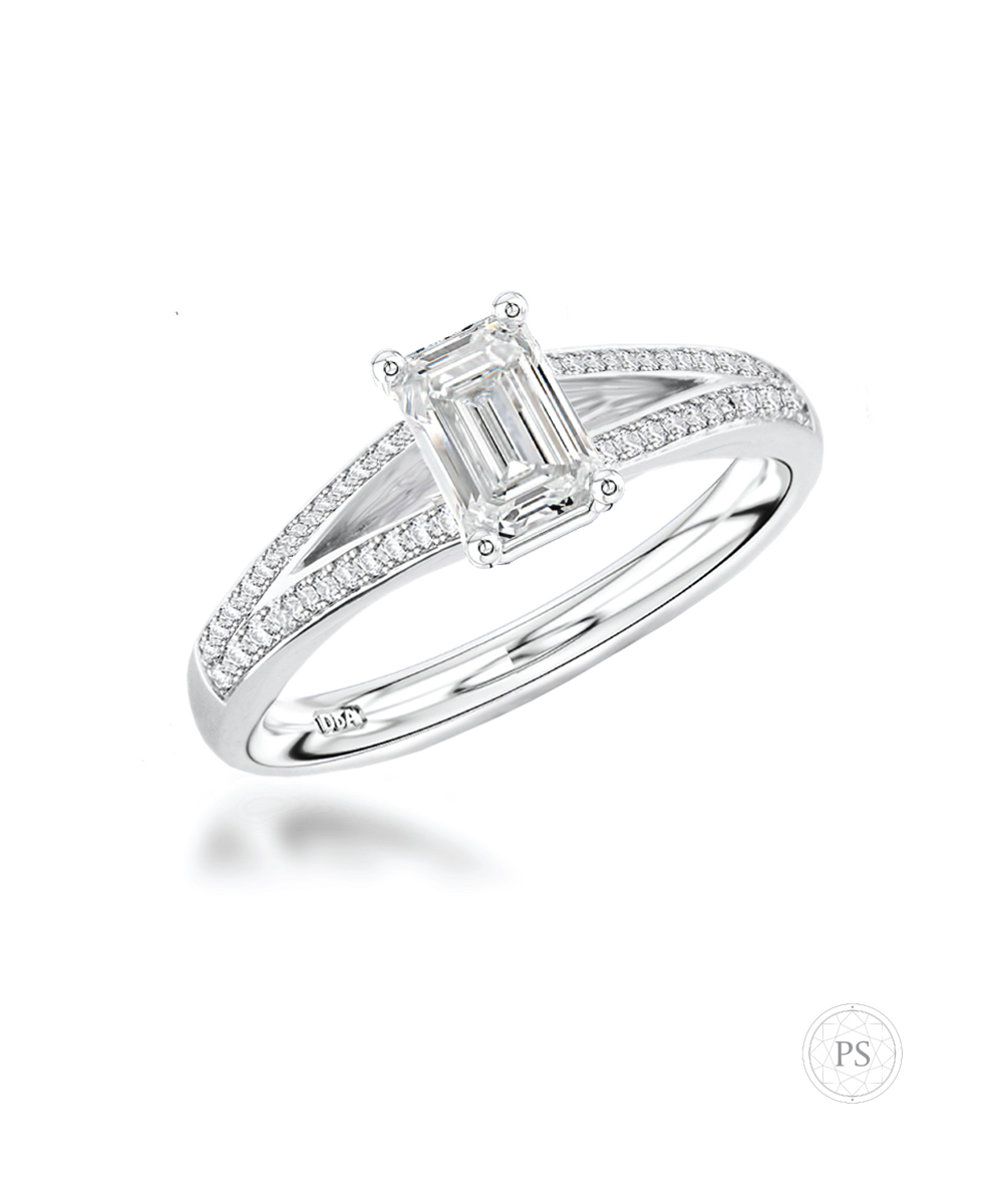 0.50ct Emerald Cut Diamond Split Shank Solitaire Engagement Ring