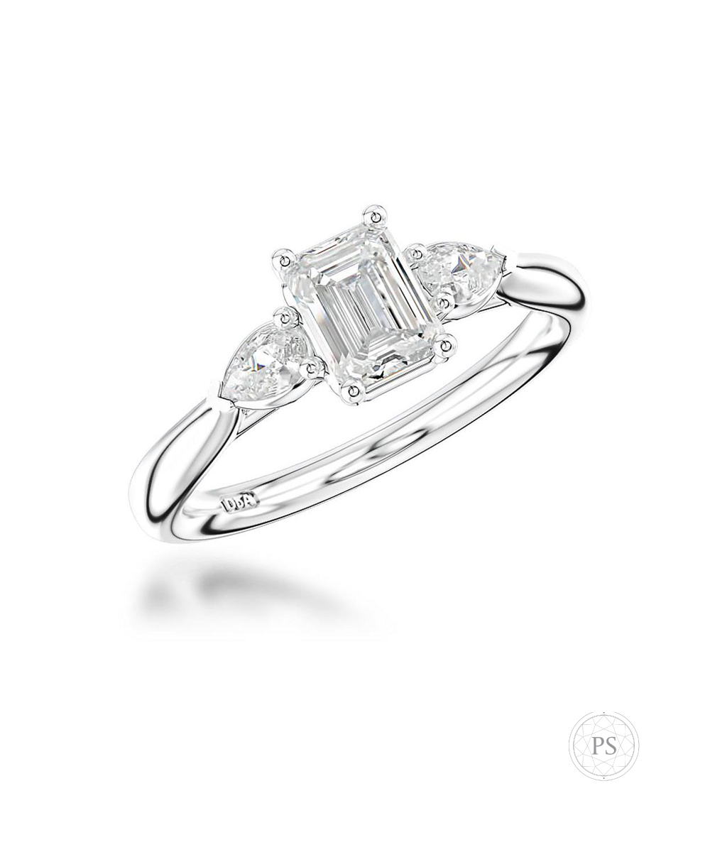 0.50ct Emerald & Pear Cut Diamond Trilogy Ring