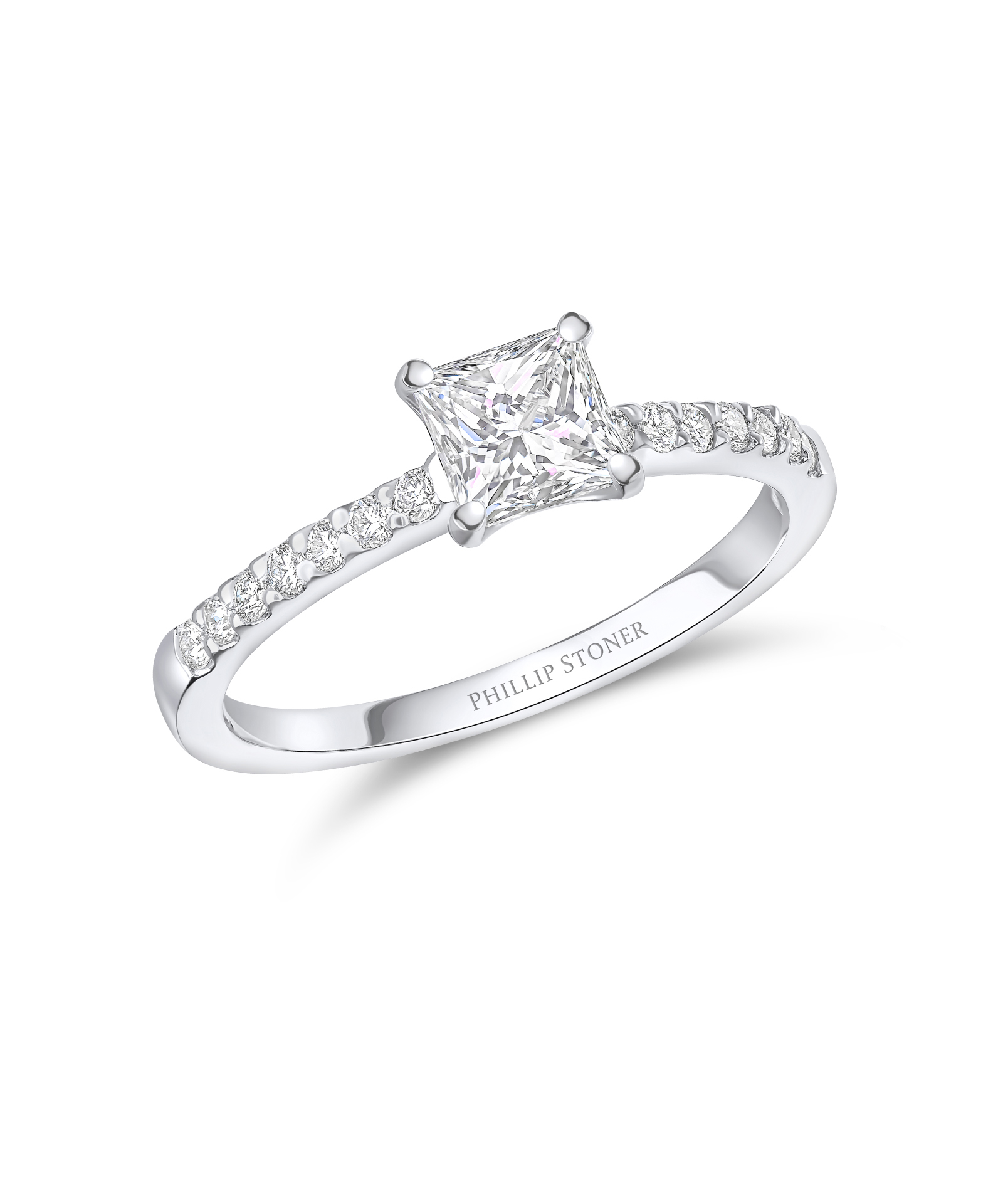 0.70ct Princess Cut Diamond Ring with Scallop Set Shoulders - Phillip Stoner The Jeweller