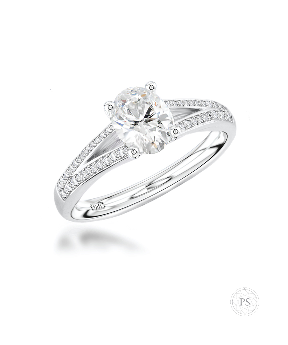 0.80ct Oval Cut Diamond Split Shank Solitaire Engagement Ring